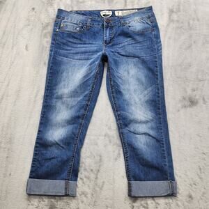 Indigo Rein Forever Jeans Womens 7 Juniors Blue Low Rise Cuffed Capri Stretch
